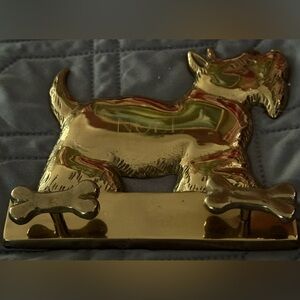 Vintage Brass Scottie Dog Bones Key Holder Noel
